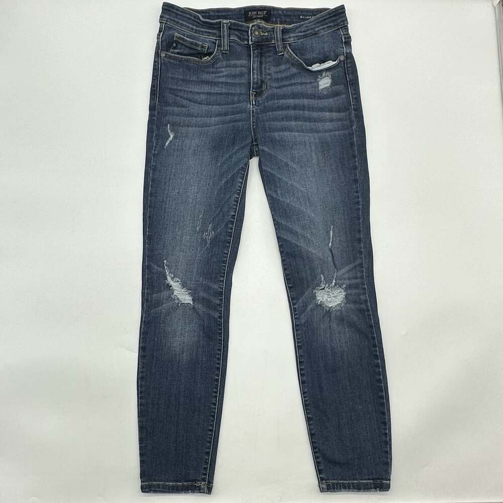 Judy Blue Relaxed Fit Women's Size 9/29 Dark Wash Straight Leg Distressed Jeans